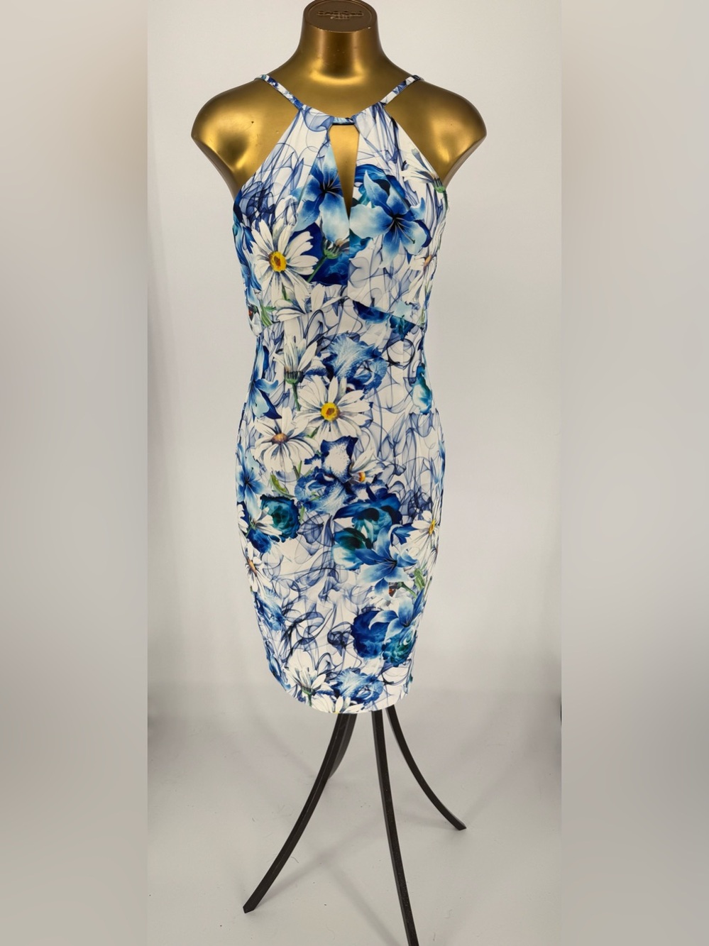 Tall Paper Dolls London White & Blue Floral Halter Midi Dress Size 6